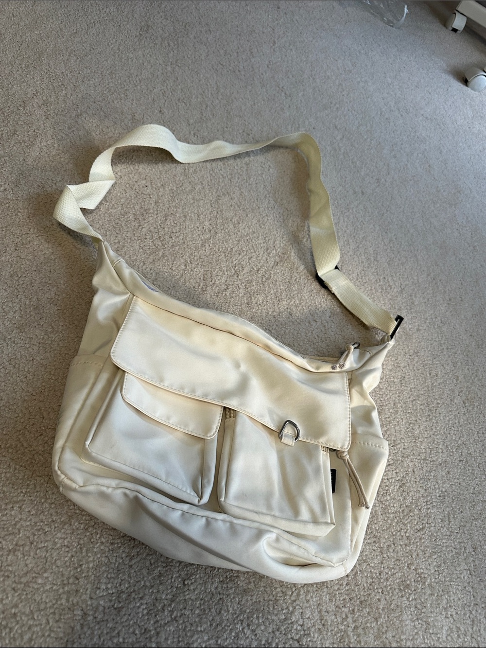 Cream Crossbody Messenger Bag with Front Pockets